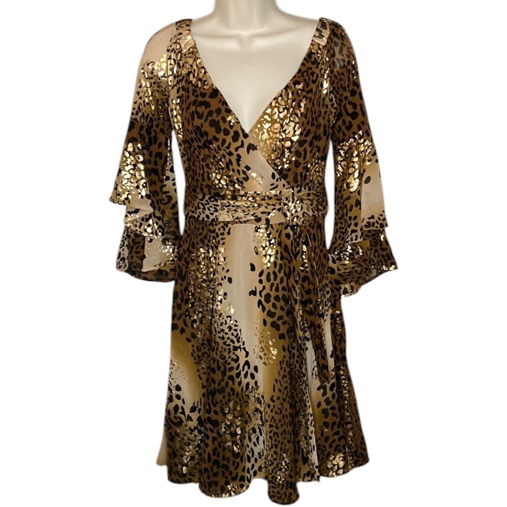 Venus | Metallic Animal Print Surplice Mini Dress 6 - Picture 2 of 6